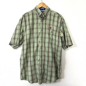 Wrangler 20X Plaid Short Sleeve Button Up Shirt Green Rose Medium Rodeo Cowboy